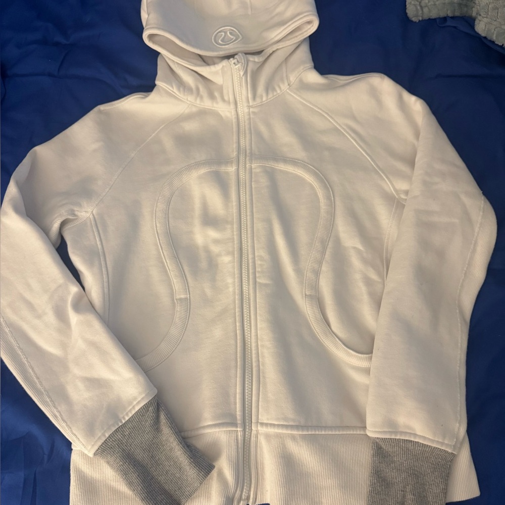 White Zip-Up Hoodie with Gray Accents